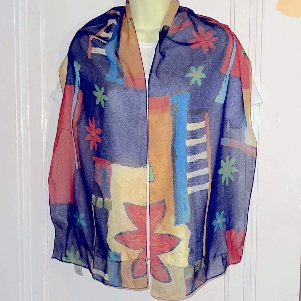 Vintage GMA Accessories multi color & pattern semi sheer polyester long scarf